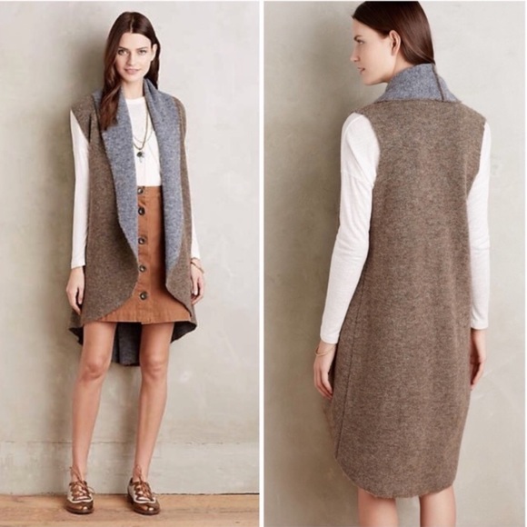 Anthropologie Jackets & Blazers - Anthro Moth Avalee brown gray long sweater vest